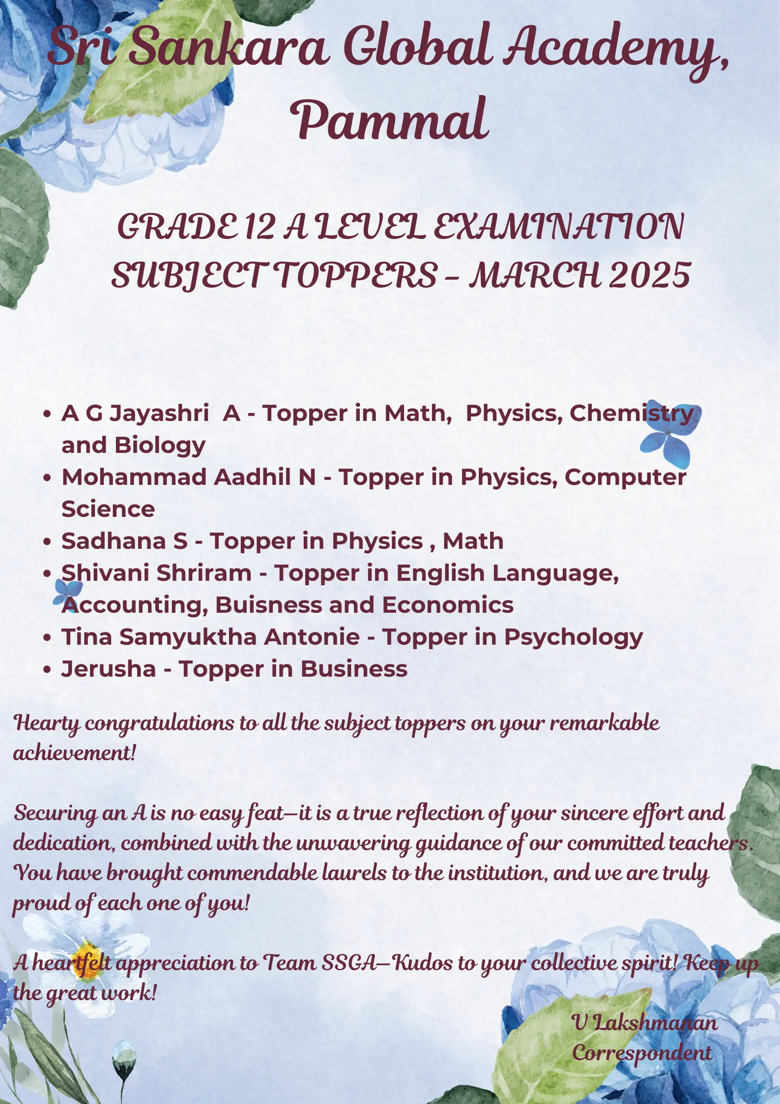 A level subject toppers