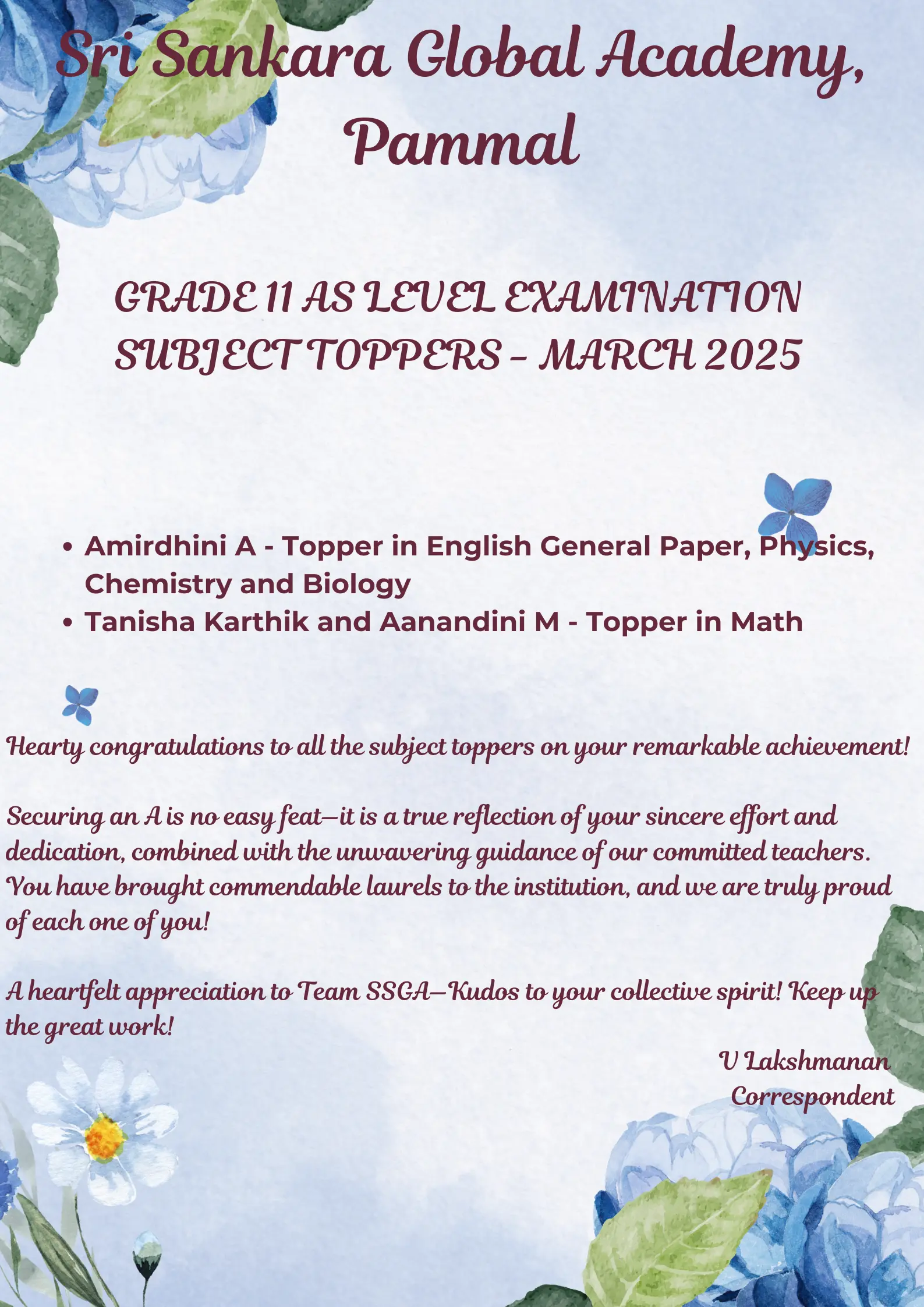 AS Subject toppers