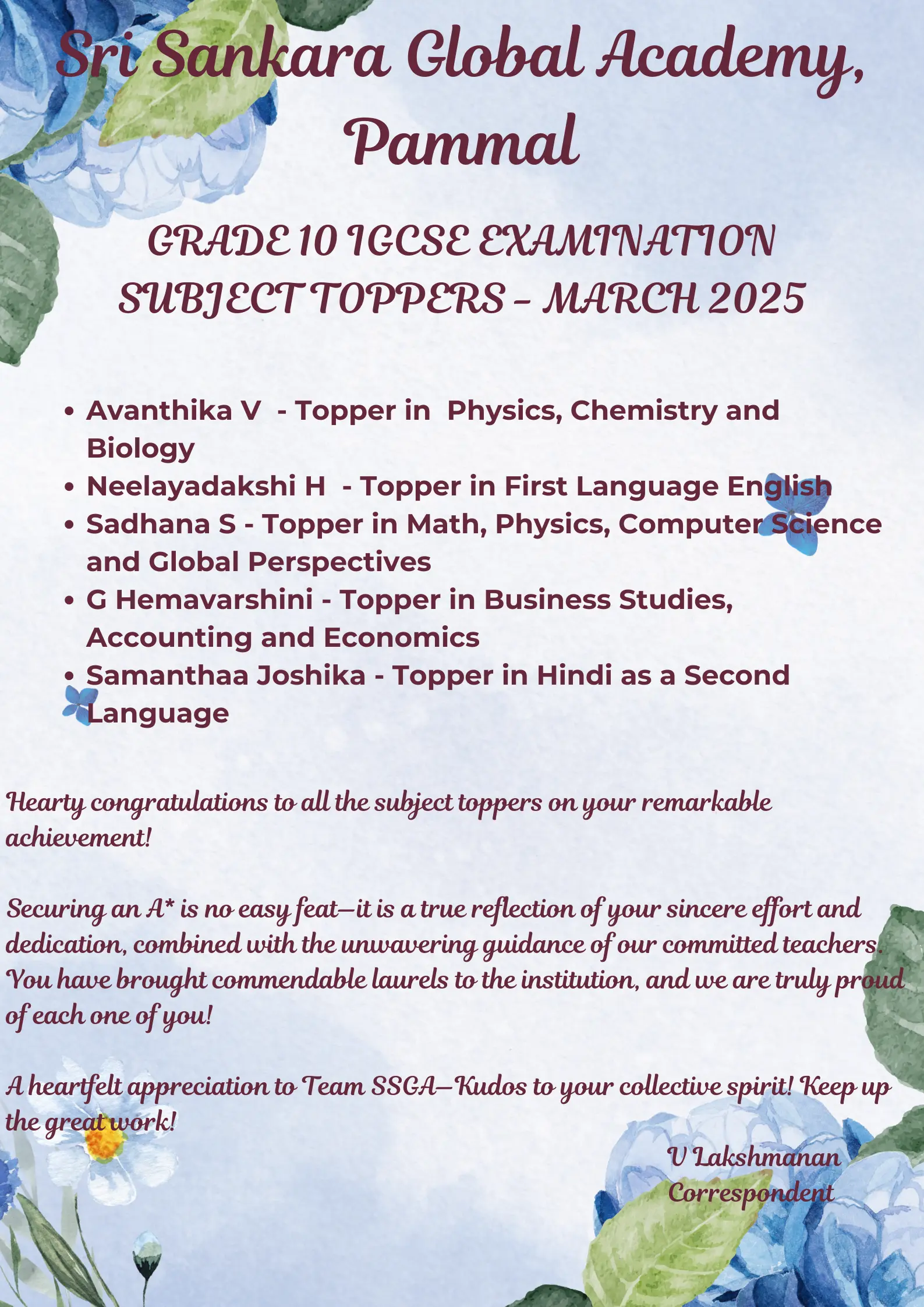 igcse subject toppers